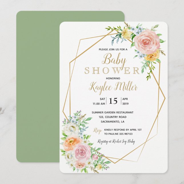 Carte d'invitation de Baby shower géométrique en o (Devant / Derrière)