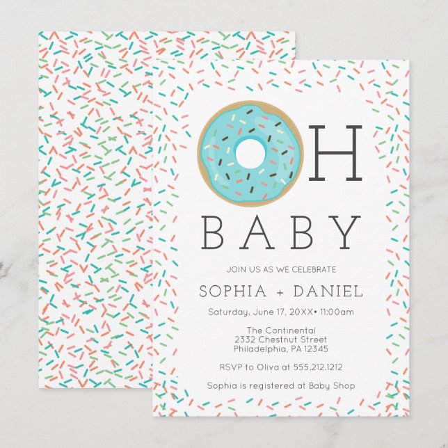 Carte d'invitation de Baby shower moderne Saupoudr (Devant / Derrière)