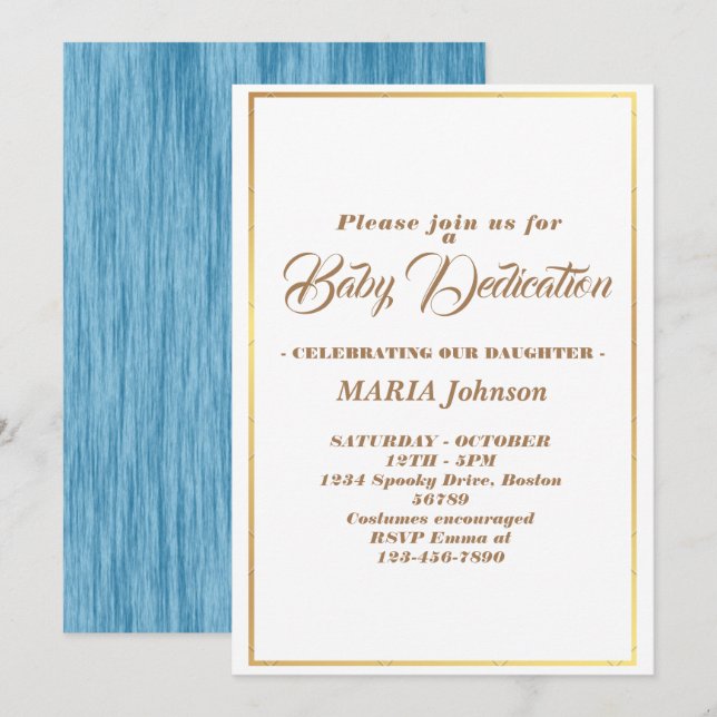 Carte d'invitation de baptême à l'aquarelle bleue  (Devant / Derrière)