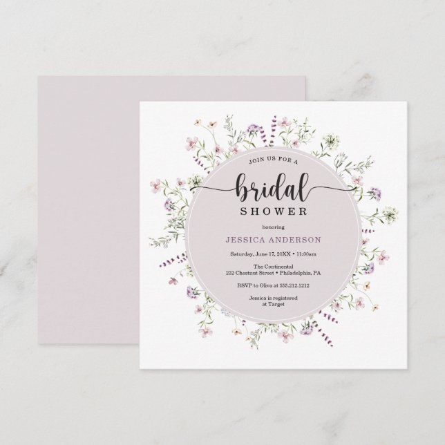 Carte d'invitation de douche nuptiale fleur sauvag (Devant / Derrière)