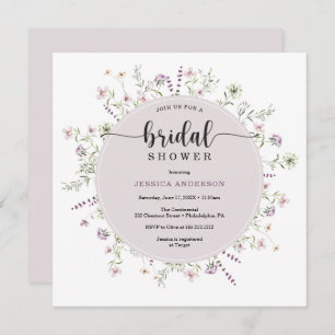 Carte d'invitation de douche nuptiale fleur sauvag