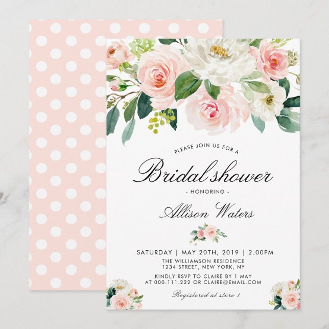 Carte d'invitation de douche nuptiale rose (Devant / Derrière)