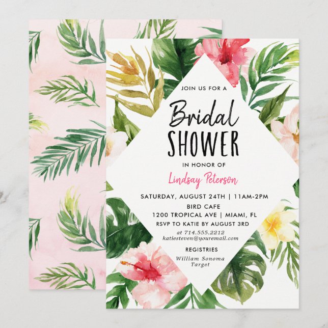 Carte d'invitation de douche tropicale Feuille nup (Devant / Derrière)
