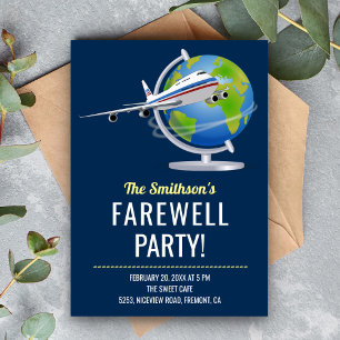 Carte d'invitation de fête d'adieu avec globe de c