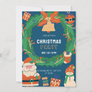 Carte d'invitation de fête de Noël drôle bleu vert