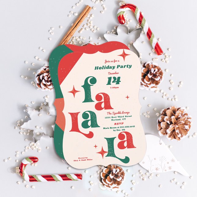 Carte d'invitation de fête de Noël Fa La la (Fa la la Retro with a modern flair holiday party invitation. )