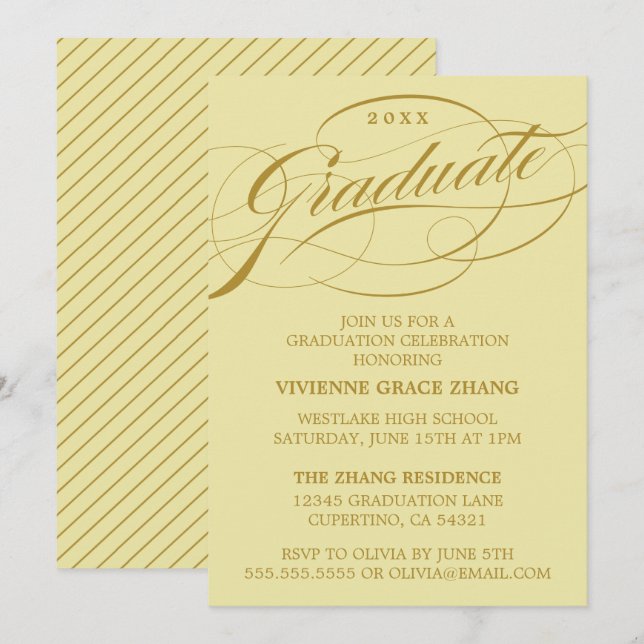 CARTE D'INVITATION DE FIN D'ÉTUDES DE STYLE ÉLÉGAN (Devant / Derrière)