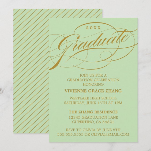 CARTE D'INVITATION DE FIN D'ÉTUDES DE STYLE ÉLÉGAN (Devant / Derrière)