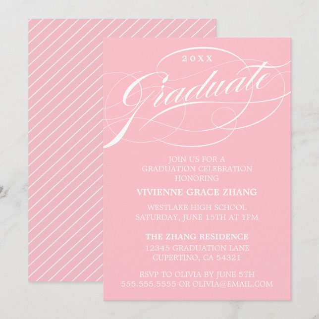 CARTE D'INVITATION DE FIN D'ÉTUDES DE STYLE ÉLÉGAN (Devant / Derrière)