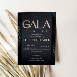 Carte d'invitation de gala élégante en noir et or