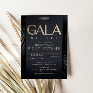 Carte d'invitation de gala élégante en noir et or