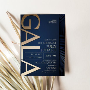 Carte d'invitation de gala luxe bleu marine et or