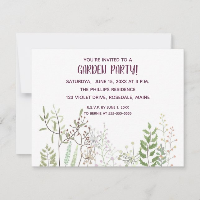 Carte d'invitation de Jardin aquarelle modifiable (Devant)