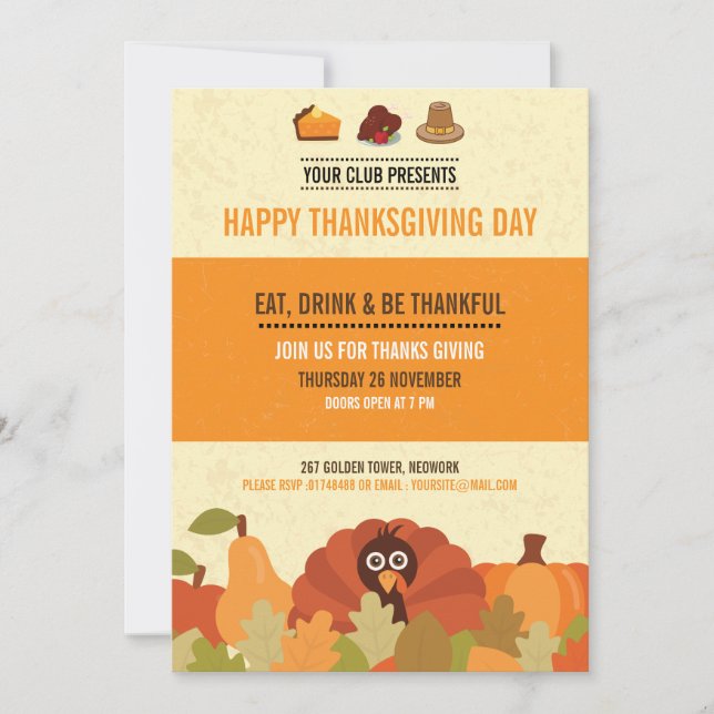 Carte d'invitation de la fête de Thanksgiving (Devant)