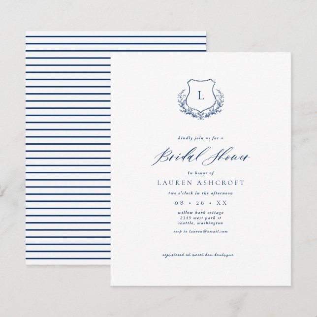 Carte d'invitation de la Marine Blue Crest Bridal  (Devant / Derrière)