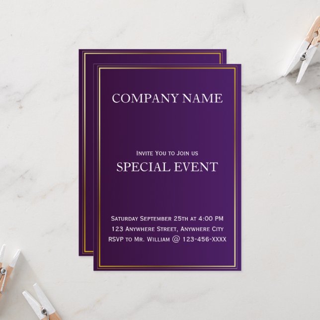 Carte d'invitation de la partie commerciale pourpr (Devant/Arrière en situation)