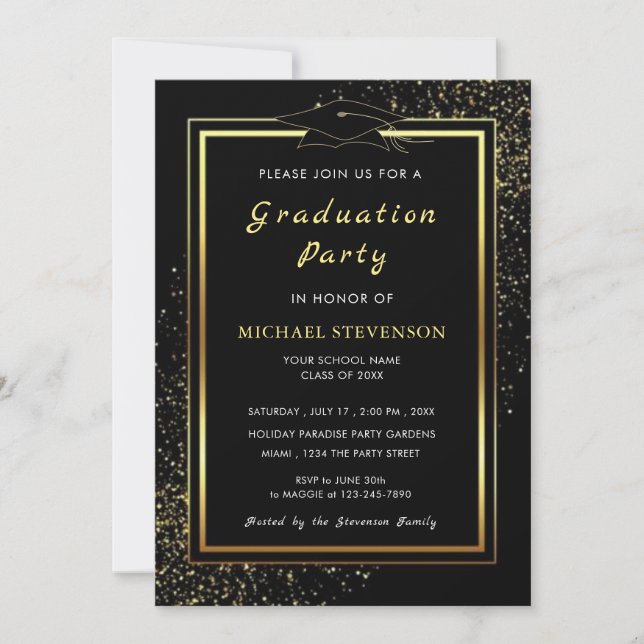 Carte d'invitation de luxe Black Gold (Devant)