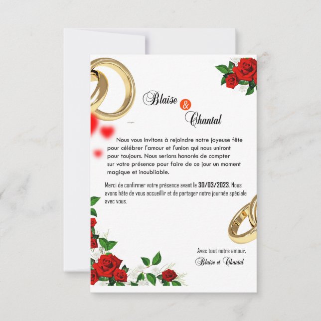 CARTE D'INVITATION DE MARIAGE (Devant)