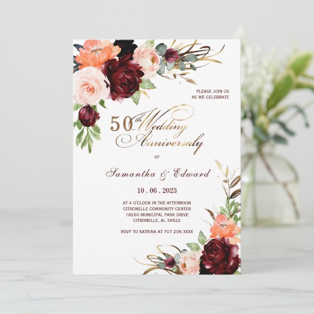 Carte d'invitation de mariage 50e anniversaire (Debout devant)