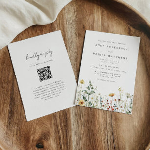 Carte d'invitation de mariage à code QR de champ d