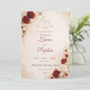 Carte d'invitation de mariage à fleurs rouges