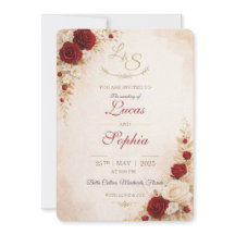 Carte d'invitation de mariage à fleurs rouges