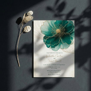 Carte d'invitation de mariage à fleurs sarcelle et