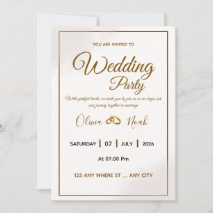 Carte d'invitation de mariage à l'écriture dorée é