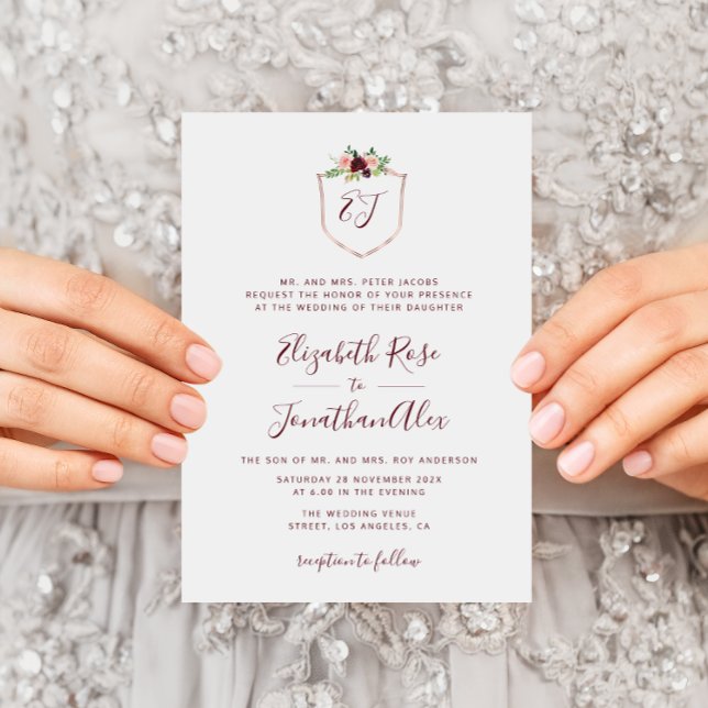 carte d'invitation de mariage à motif floral borde (Créateur téléchargé)