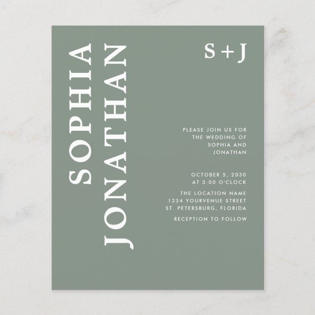 Carte d'invitation de mariage à typographie grasse (Devant)