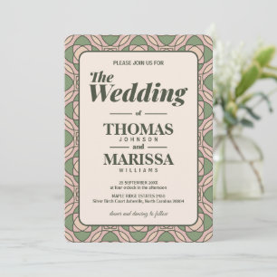 Carte d'invitation de mariage Art Déco Vert Sauge