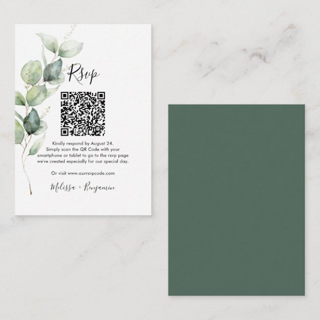 Carte d'invitation de mariage avec code QR Eucalyp (Devant / Derrière)