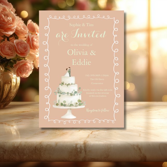 Carte d'invitation de mariage avec code QR Gâteau  (Créateur téléchargé)