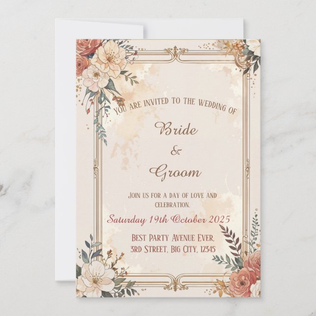 Carte d'invitation de mariage avec détail de fleur (Devant)