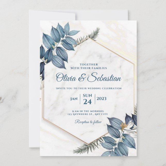 carte d'invitation de mariage belle et élégante (Devant)