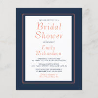 Carte d'invitation de mariage bleu marine corail B