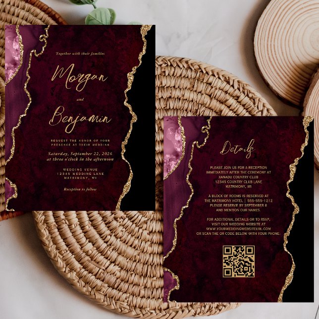 Carte d'invitation de mariage Code QR Agate Or Bou (Créateur téléchargé)