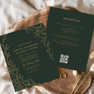 Carte d'invitation de mariage Code QR Vert Or à pe