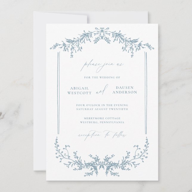 Carte d'invitation de mariage Cottage Dusty Blue (Devant)