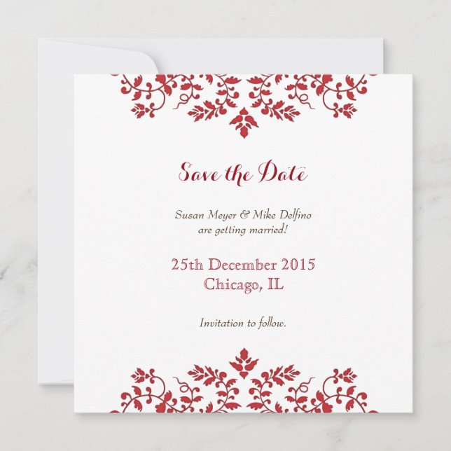 Carte d'invitation de mariage damas pour sauver la (Devant)