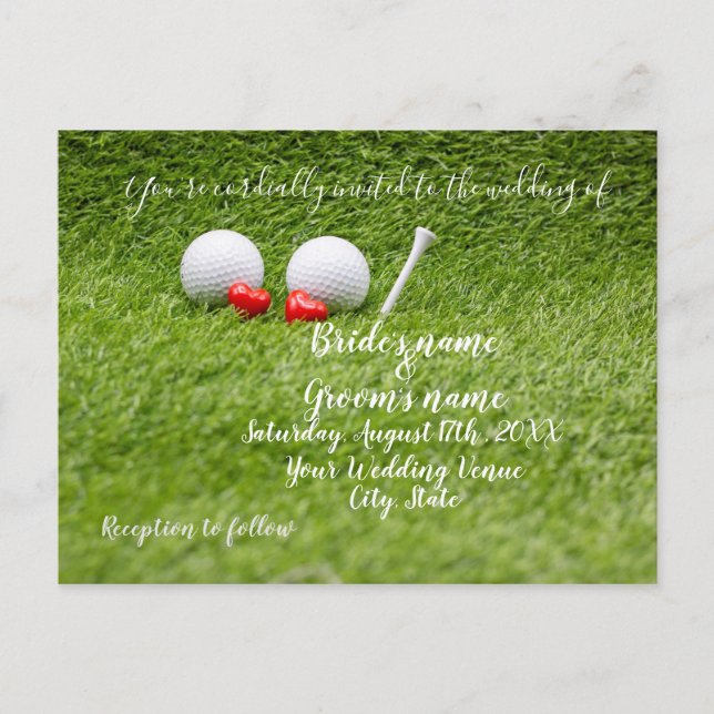 Carte d'invitation de mariage de golf avec deux cœ (Devant)