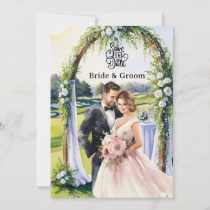 Carte d'invitation de mariage de golf avec mariée