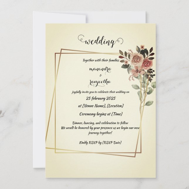 Carte d'invitation de mariage élégante et personna (Dos)