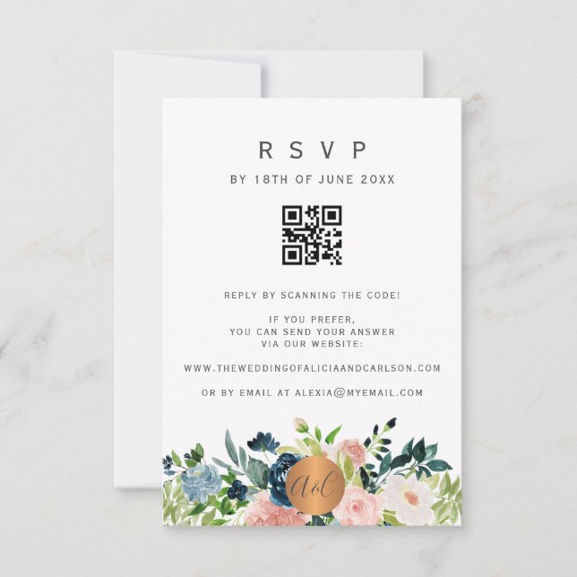 CARTE D'INVITATION DE MARIAGE élégante florale ave (Devant)