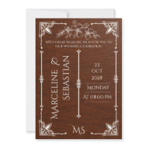 Carte d'invitation de mariage en bois de noyer fon