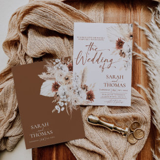 Carte d'invitation de mariage en terre cuite Boho