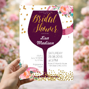 Carte d'invitation de mariage Floral et Vin