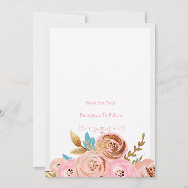 Carte d'invitation de mariage floral or et rose (Dos)