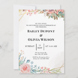 Carte d'invitation de mariage florale à l'aquarell
