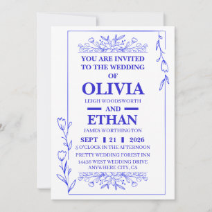 Carte d'invitation de mariage florale bleue modifi